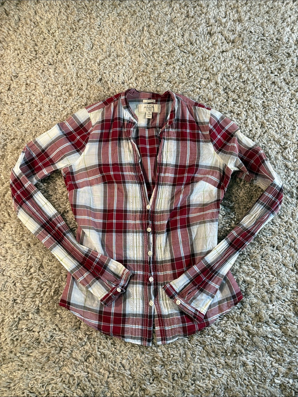 Abercrombie & Fitch Plaid Peasant Sheer Button Up Top Size Medium